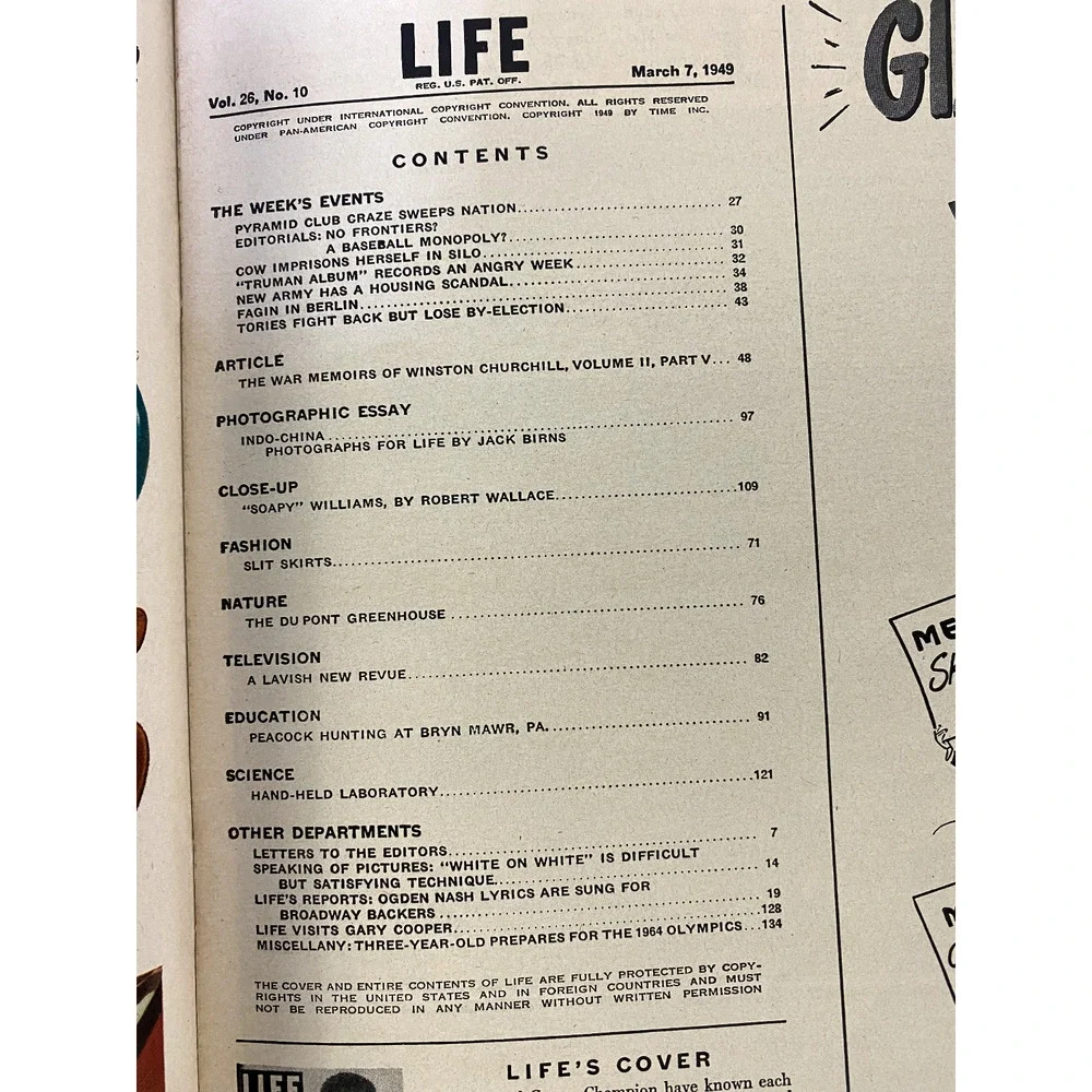 LIFE Magazine March 7 1949 Marge & Gower Champion Cover Churchill Memoirs